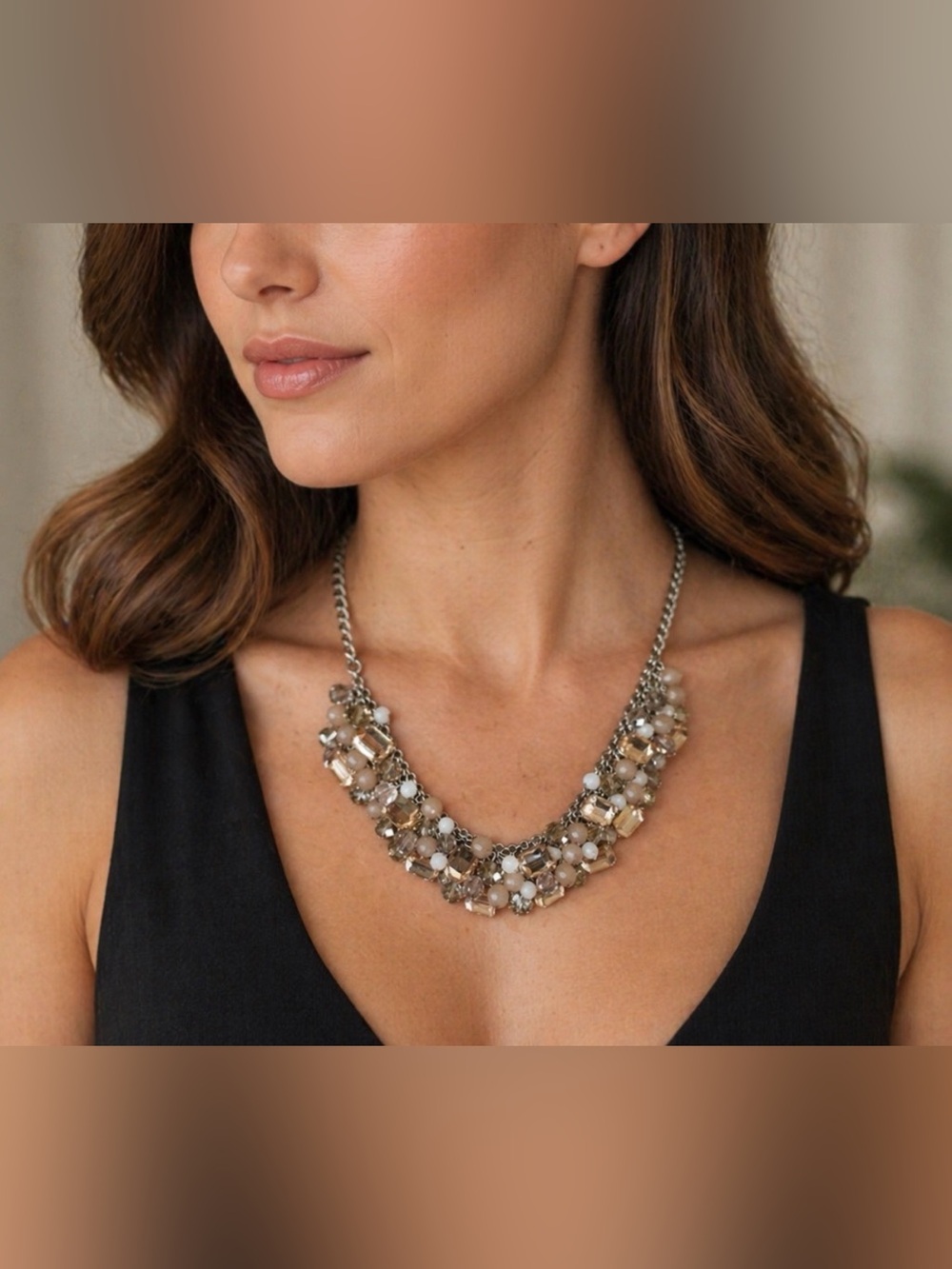 Loft Necklace Statement Dangle Cham
Silver Tone Neutral Faux Crystals Adjustable